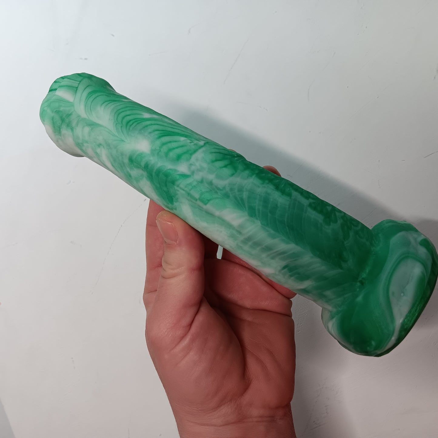 Green and White Unique B.J. Suction Dildo Platinum Silicone