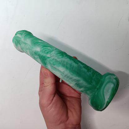 Green and White Unique B.J. Suction Dildo Platinum Silicone