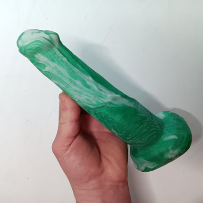 Green and White Unique B.J. Suction Dildo Platinum Silicone