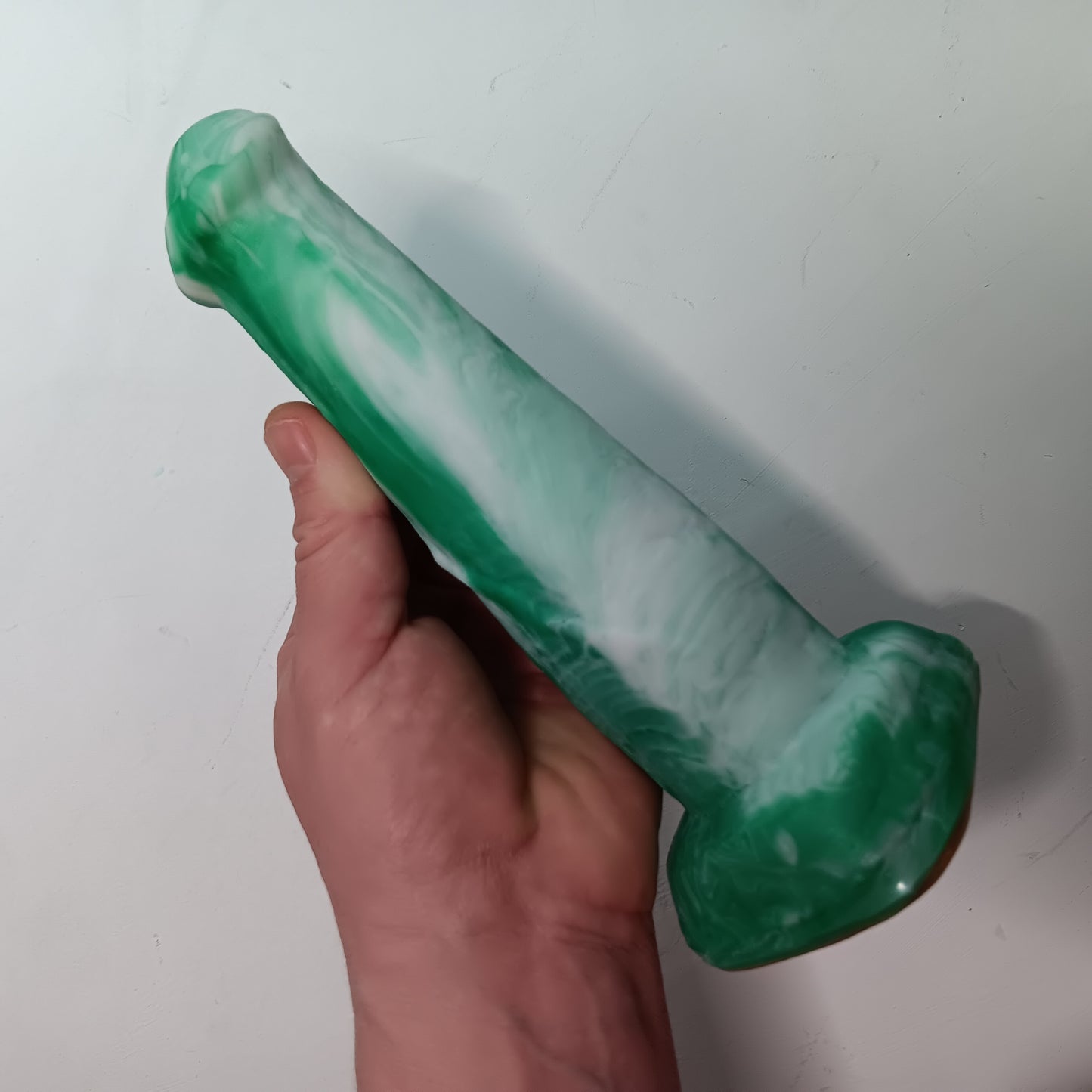 Green and White Unique B.J. Suction Dildo Platinum Silicone