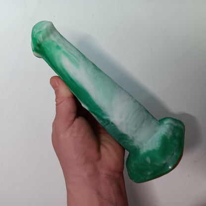 Green and White Unique B.J. Suction Dildo Platinum Silicone