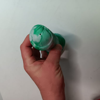 Green and White Unique B.J. Suction Dildo Platinum Silicone