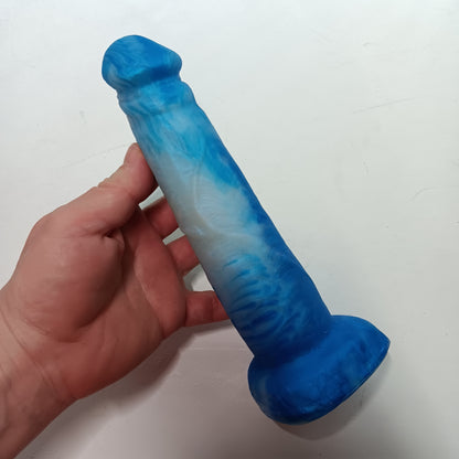 Shimmery Blue and Silver Unique B.J. Suction Dildo