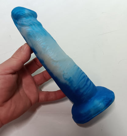 Shimmery Blue and Silver Unique B.J. Suction Dildo