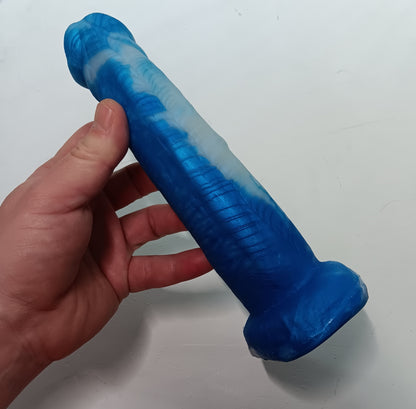 Shimmery Blue and Silver Unique B.J. Suction Dildo