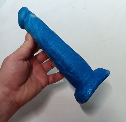 Shimmery Blue and Silver Unique B.J. Suction Dildo