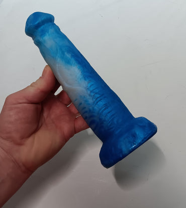 Shimmery Blue and Silver Unique B.J. Suction Dildo