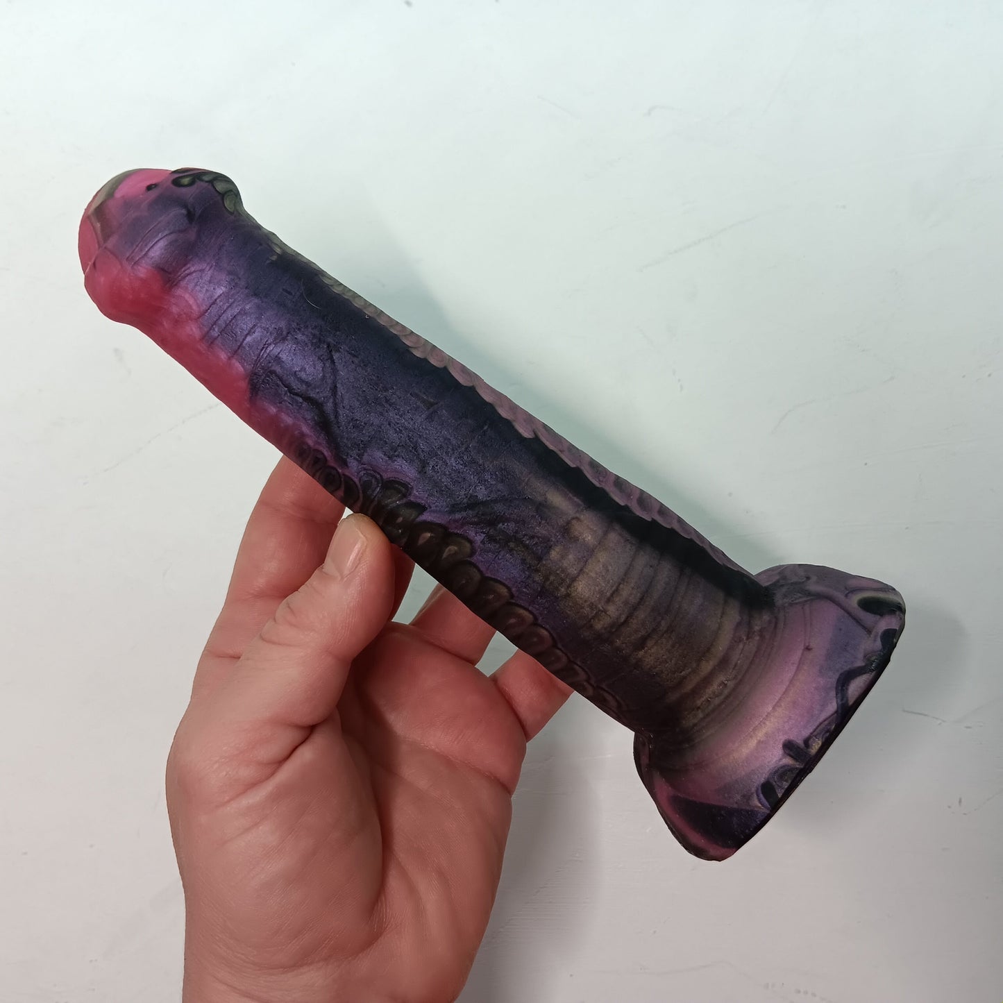 Pink, Black, Silver Unique B.J. Suction Dildo