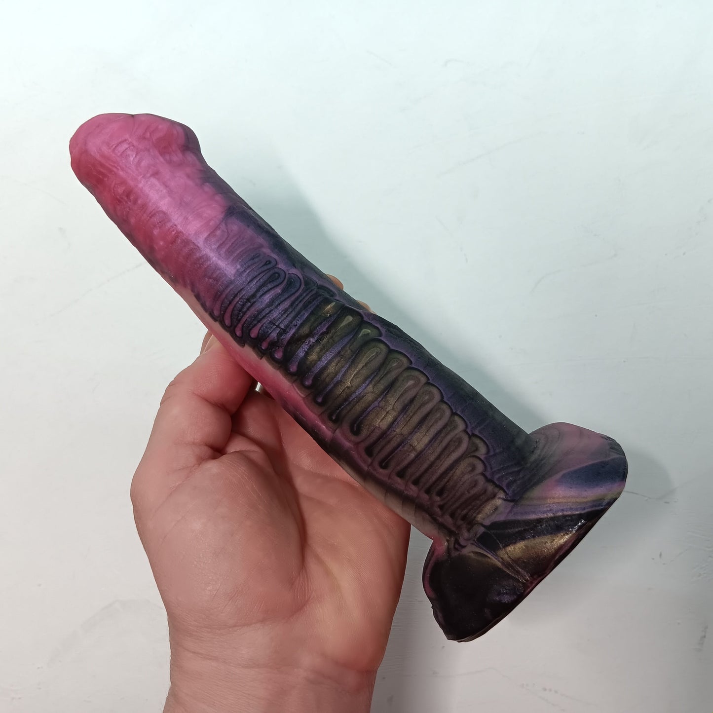 Pink, Black, Silver Unique B.J. Suction Dildo