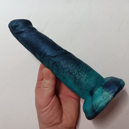 Shimmery Green Blue Black Unique B.J. Suction Dildo