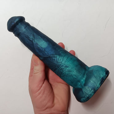 Shimmery Green Blue Black Unique B.J. Suction Dildo