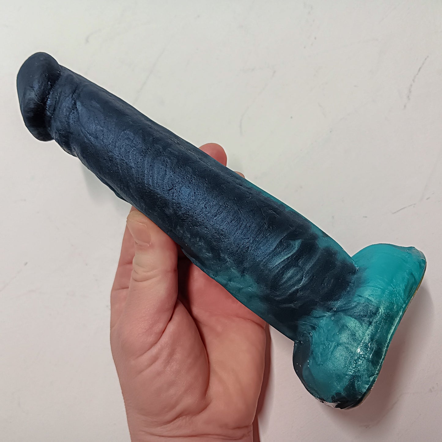 Shimmery Green Blue Black Unique B.J. Suction Dildo