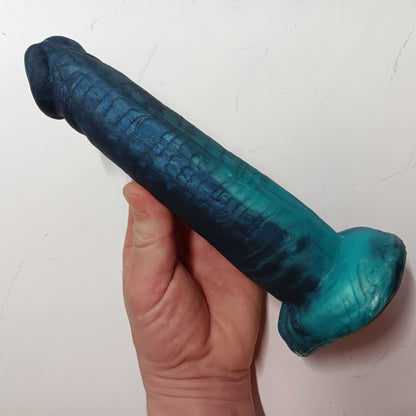 Shimmery Green Blue Black Unique B.J. Suction Dildo