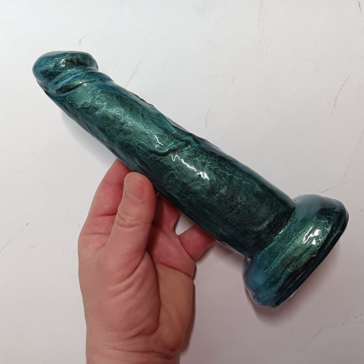 High-Gloss Unique Green Shimmer B.J. Suction Dildo