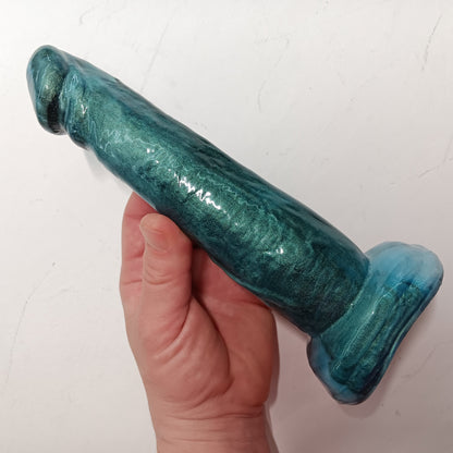 High-Gloss Unique Green Shimmer B.J. Suction Dildo