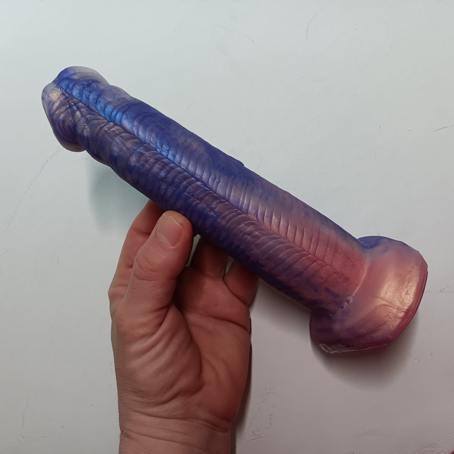 Pink, Purple, Silver Shimmer Unique B.J. Suction Dildo