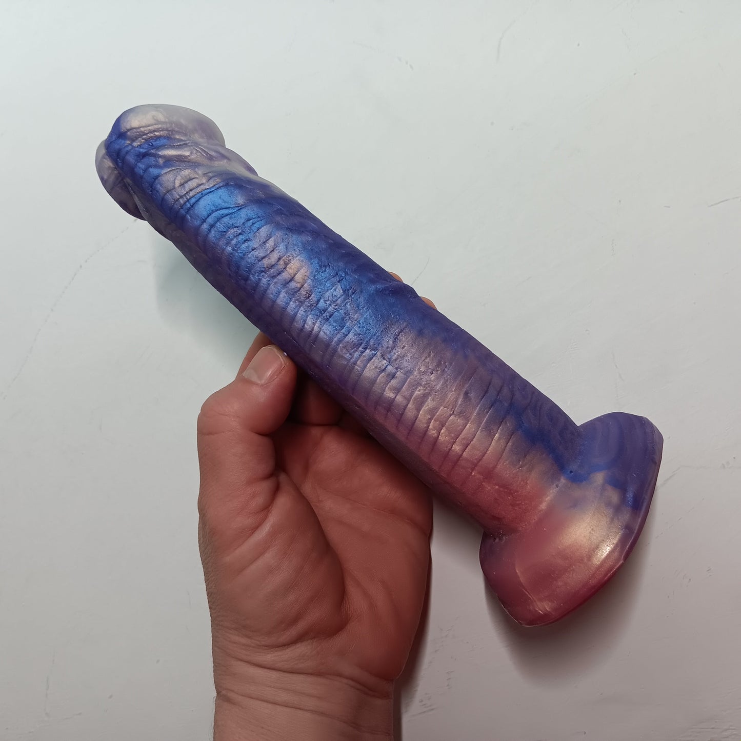 Pink, Purple, Silver Shimmer Unique B.J. Suction Dildo