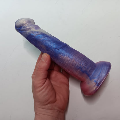 Pink, Purple, Silver Shimmer Unique B.J. Suction Dildo