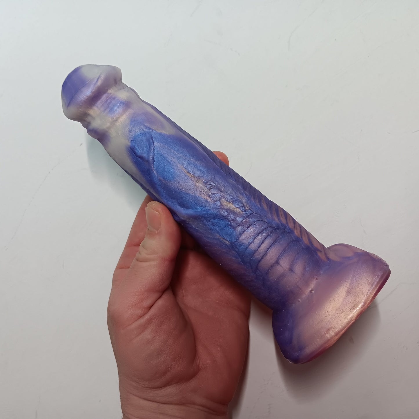 Pink, Purple, Silver Shimmer Unique B.J. Suction Dildo