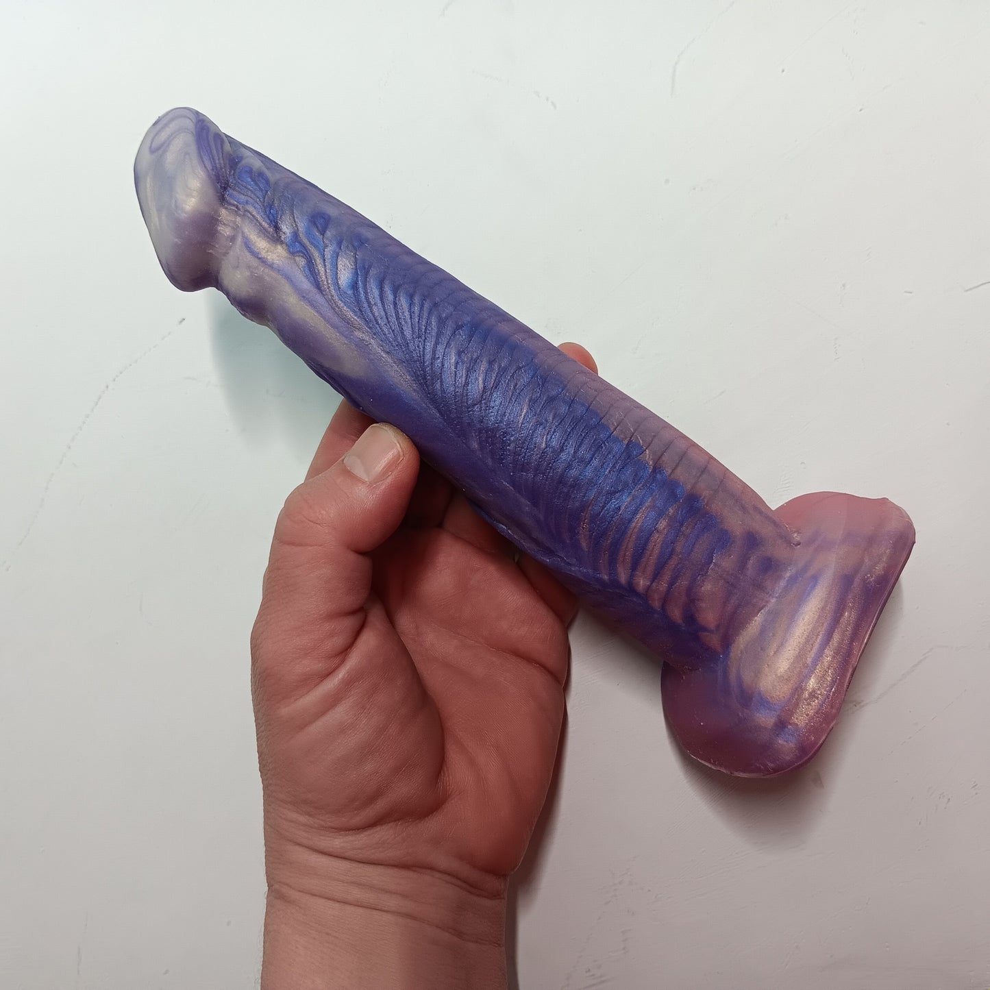 Pink, Purple, Silver Shimmer Unique B.J. Suction Dildo