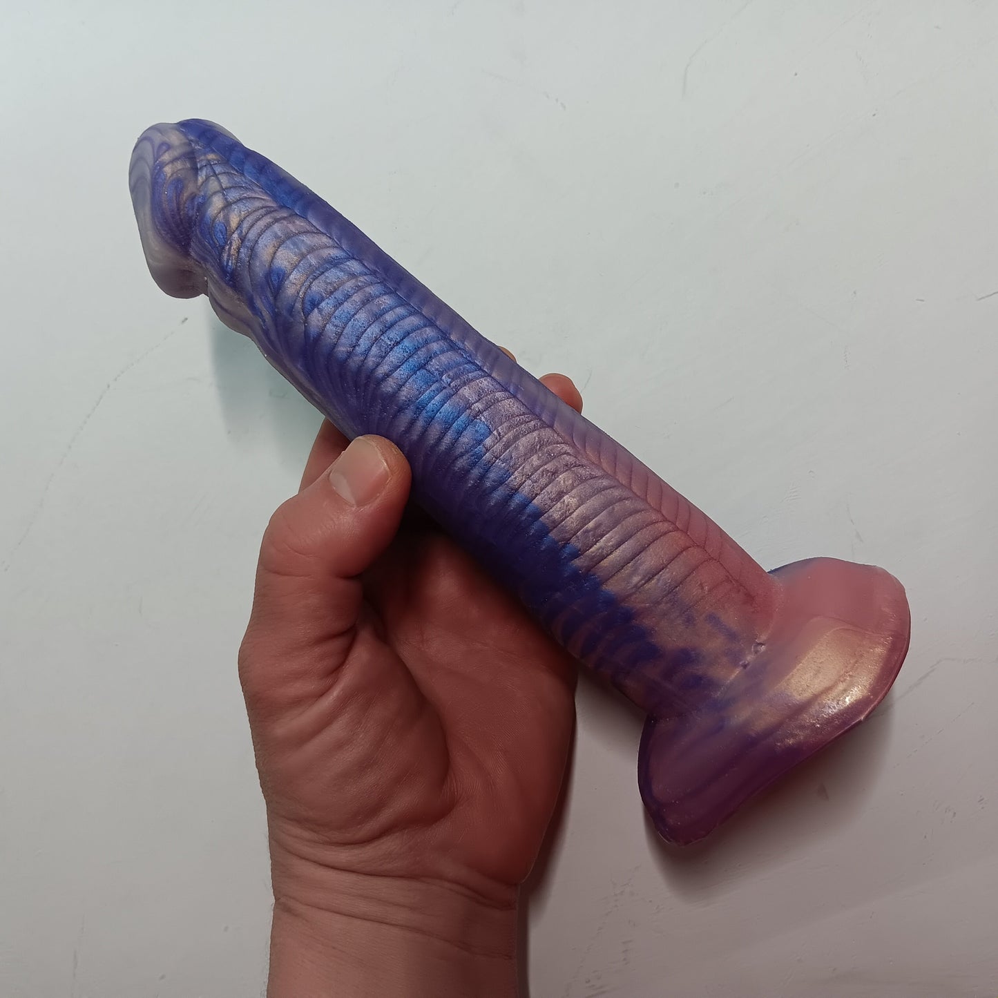 Pink, Purple, Silver Shimmer Unique B.J. Suction Dildo