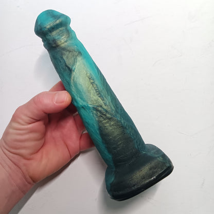 Shimmery Green and Black Unique B.J. Suction Dildo