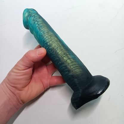 Shimmery Green and Black Unique B.J. Suction Dildo