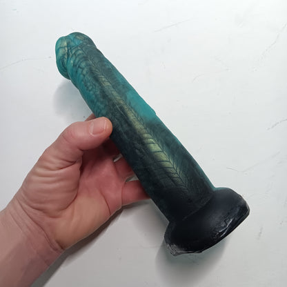 Shimmery Green and Black Unique B.J. Suction Dildo