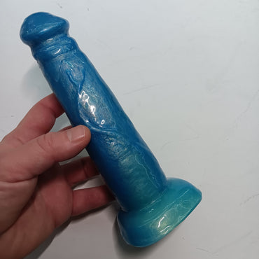 High-Gloss Shimmer Blue Unique B.J. Suction Dildo