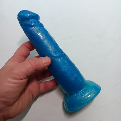 High-Gloss Shimmer Blue Unique B.J. Suction Dildo