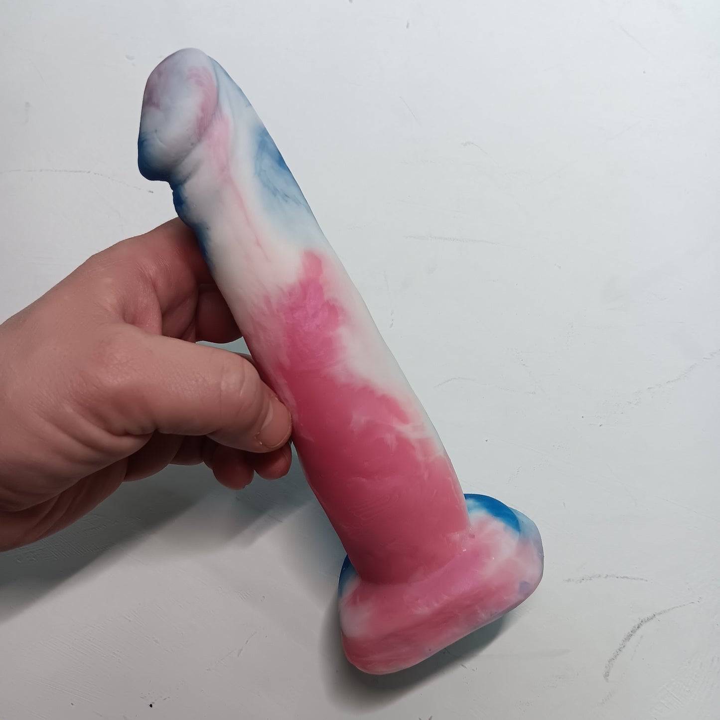 Pink, White, Blue, Trans Pride Unique B.J. Suction Dildo