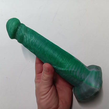 Green Silver Shimmer Unique B.J. Suction Dildo