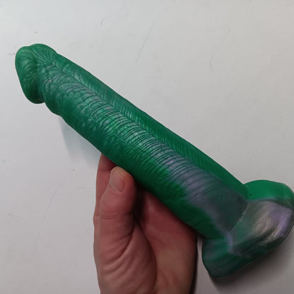 Green Silver Shimmer Unique B.J. Suction Dildo