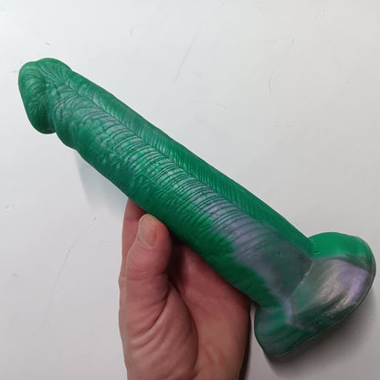 Green Silver Shimmer Unique B.J. Suction Dildo