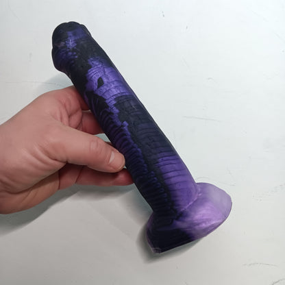 Black and Shimmer Purple Unique B.J. Suction Dildo