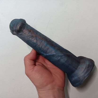 Grey Blue Shimmer Unique B.J. Suction Dildo