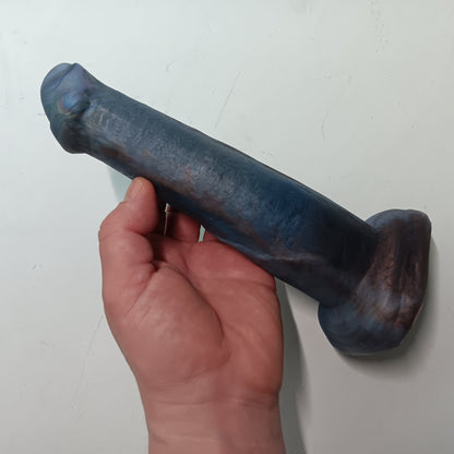 Grey Blue Shimmer Unique B.J. Suction Dildo