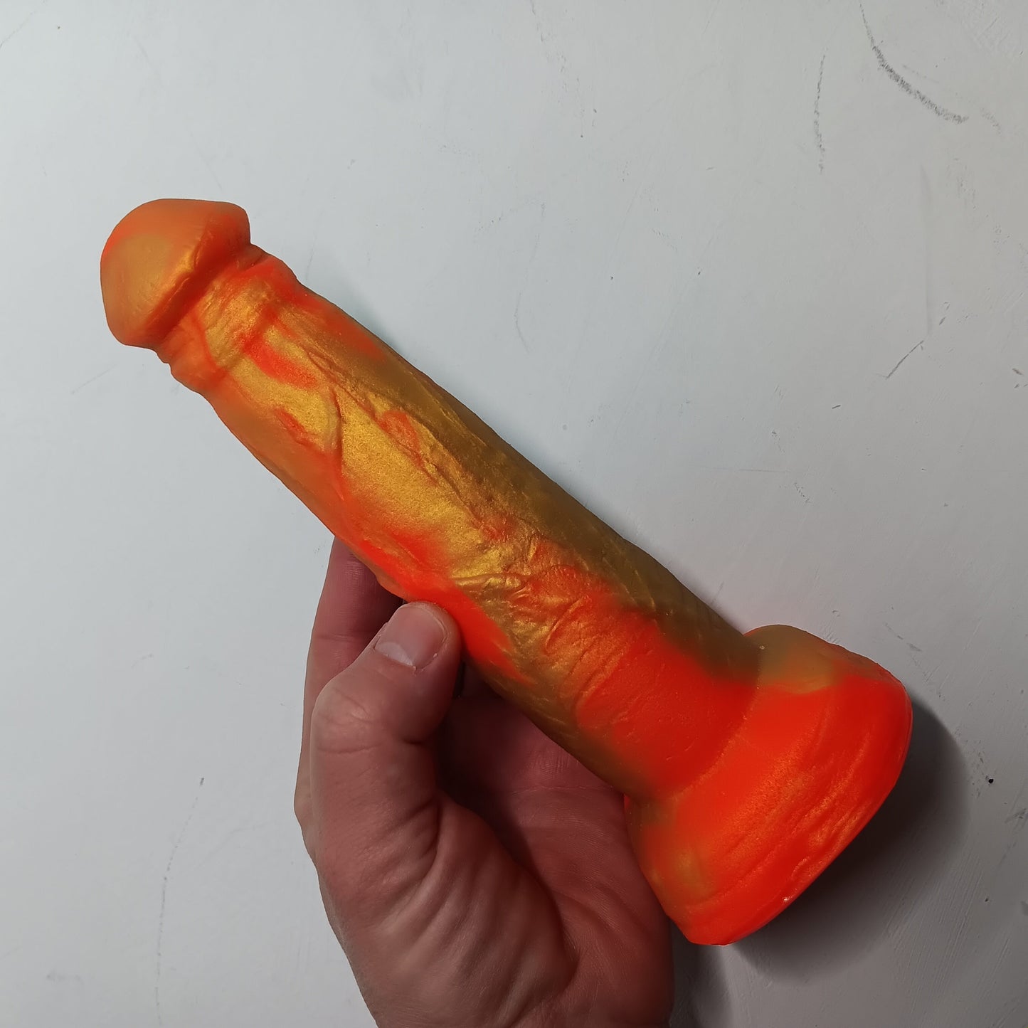 Neon Orange and Gold B.J. Suction Dildo