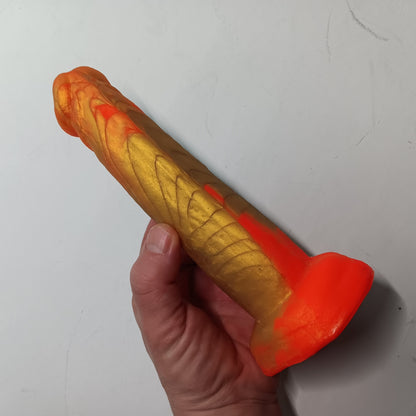 Neon Orange and Gold B.J. Suction Dildo