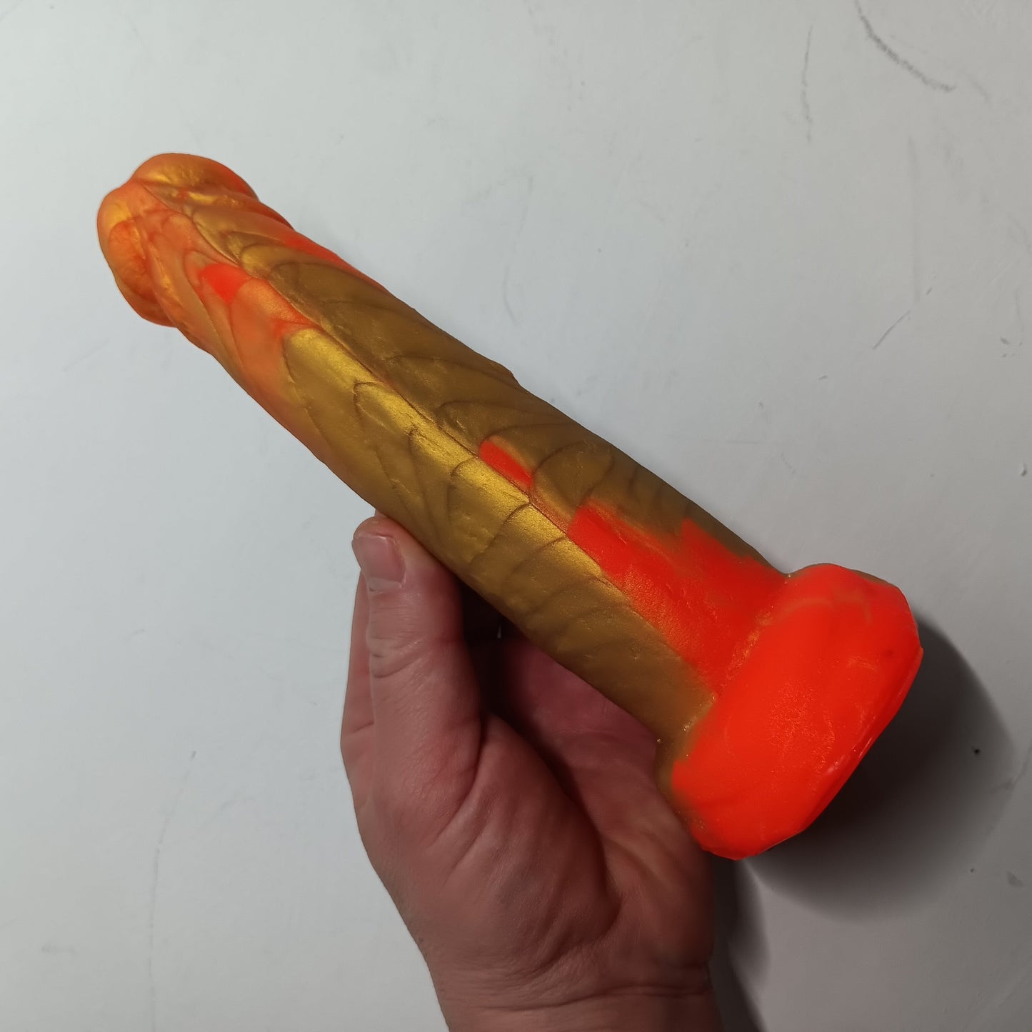 Neon Orange and Gold B.J. Suction Dildo