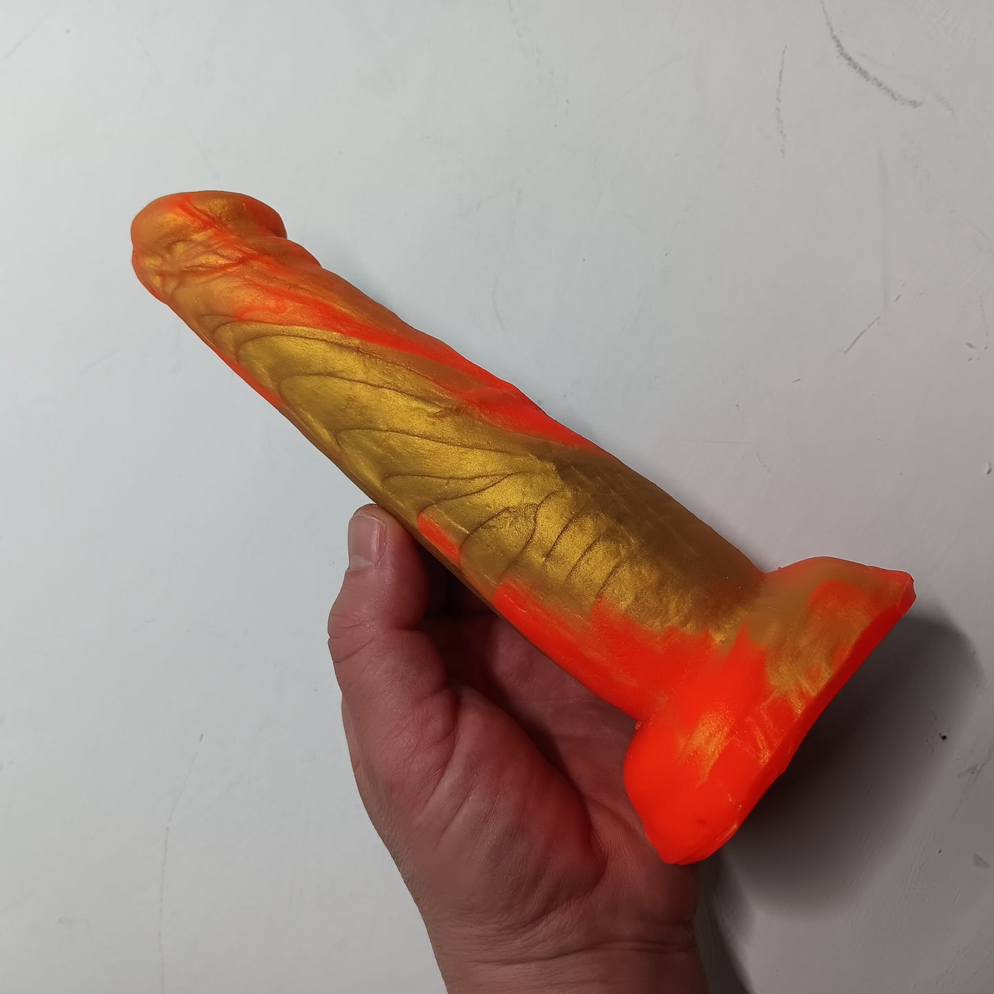 Neon Orange and Gold B.J. Suction Dildo