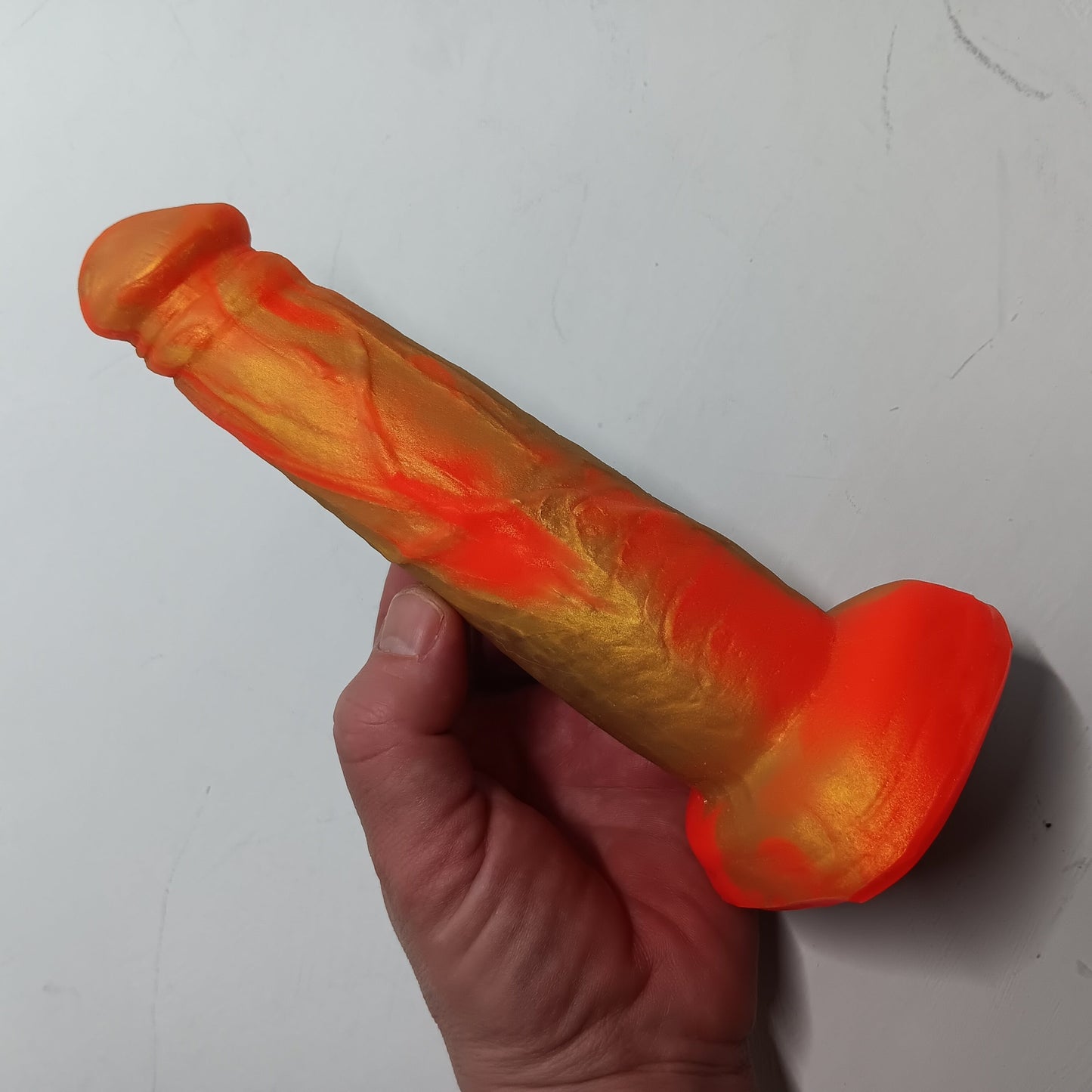 Neon Orange and Gold B.J. Suction Dildo