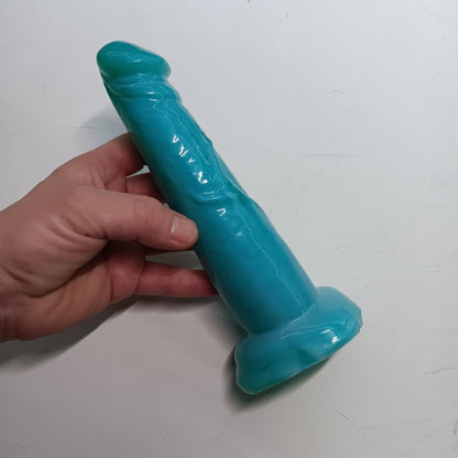 High-Gloss Shimmer Green-Blue Unique B.J. Suction Dildo