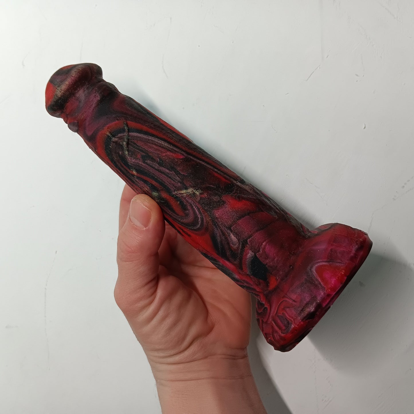 Red, Black, Silver Unique B.J. Suction Dildo