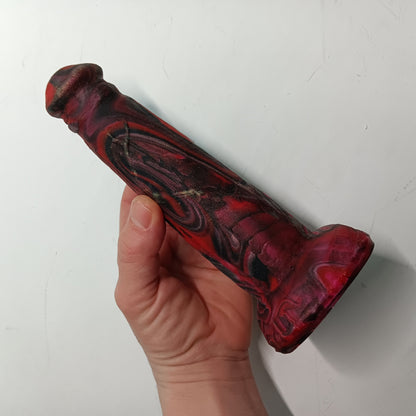 Red, Black, Silver Unique B.J. Suction Dildo