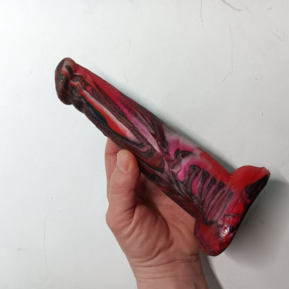 Red, Black, Silver Unique B.J. Suction Dildo