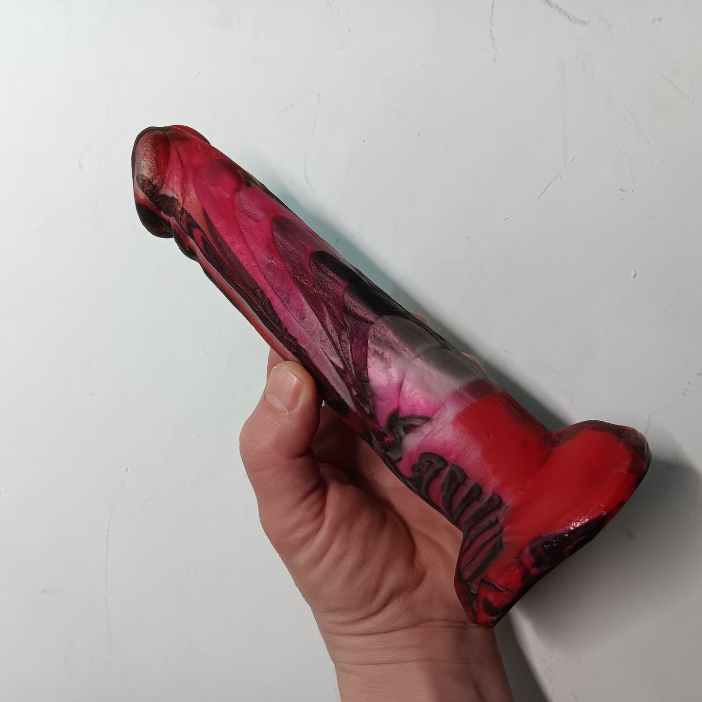 Red, Black, Silver Unique B.J. Suction Dildo