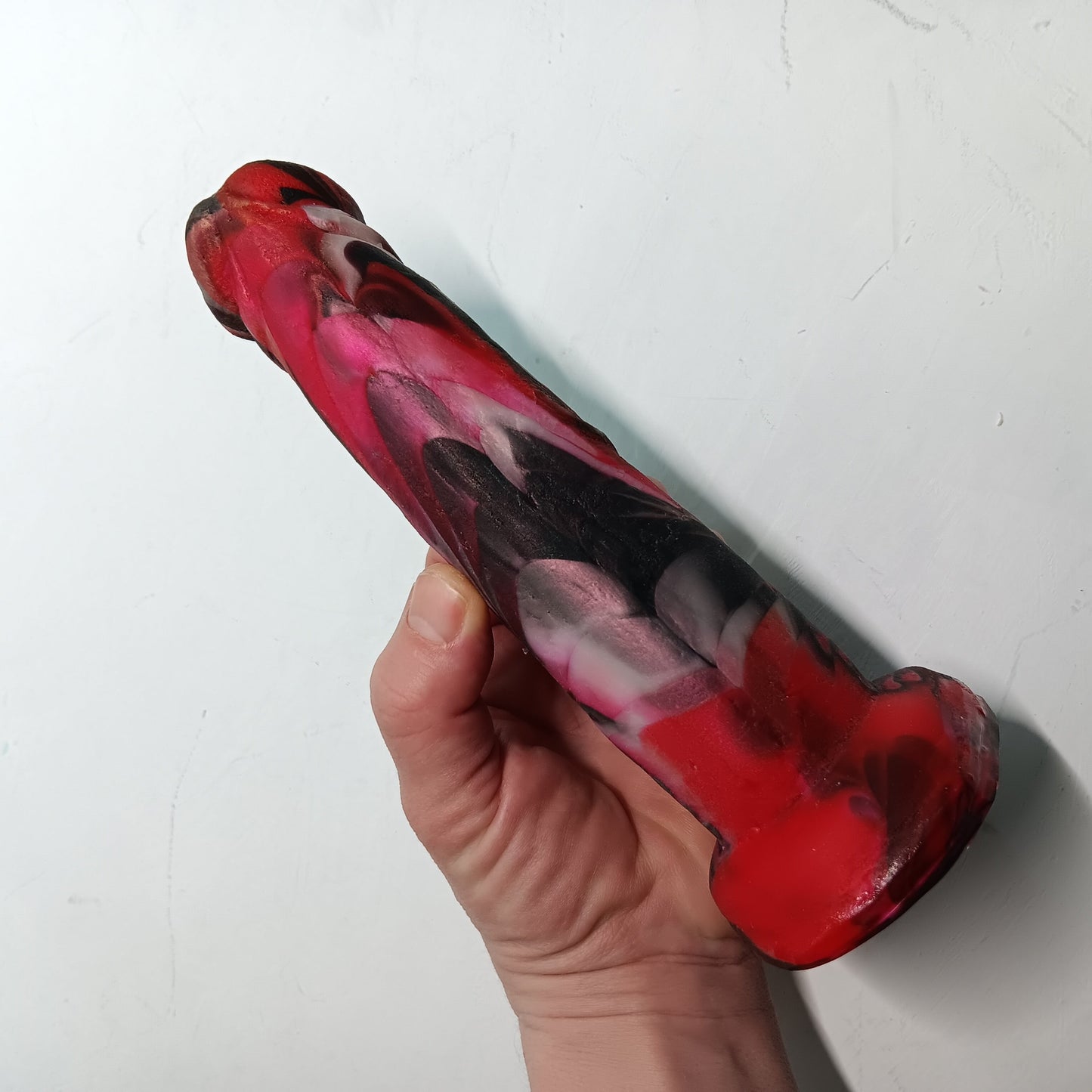 Red, Black, Silver Unique B.J. Suction Dildo