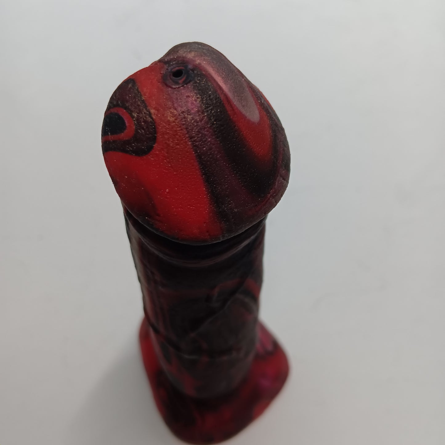 Red, Black, Silver Unique B.J. Suction Dildo