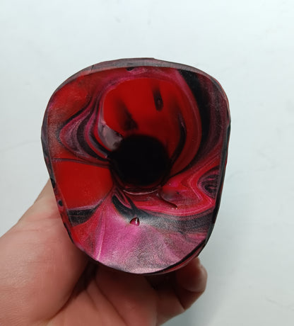 Red, Black, Silver Unique B.J. Suction Dildo